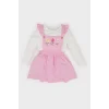 Defacto D9326 Pembe Kız Bebek 2li Takım Bisiklet Yaka Uzun Kollu Üst Askılı Salopet Elbise