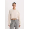 Defacto D7119 Bej DeFactoFit Bisiklet Yaka Basic Düz Sporcu Sweatshirt
