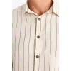 Defacto D6146 Ekru Regular Fit Çizgili Pamuklu Uzun Kollu Gömlek
