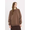 Defacto Y1346 Kahve Oversize Geniş Kalıp Bisiklet Yaka Basic Düz Kalın Sweatshirt