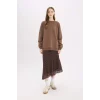 Defacto Y1346 Kahve Oversize Geniş Kalıp Bisiklet Yaka Basic Düz Kalın Sweatshirt