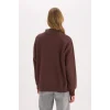 Defacto E9281 Kahve Coool Oversize Geniş Kalıp Fermuarlı Dik Yaka Baskılı Kalın Sweatshirt