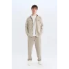 Defacto B2654 Bej %100 Pamuk Regular Fit Polo Yaka Basic Düz Uzun Kollu Gömlek