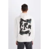Defacto D8021 Ekru Boxy Fit Kapüşonlu Sırt Baskılı Sweatshirt