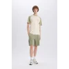 Defacto D9494 Haki Regular Fit Beli Bağcıklı Kargo Cepli Şort