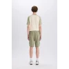 Defacto D9494 Haki Regular Fit Beli Bağcıklı Kargo Cepli Şort