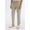 Defacto Z6475 Haki %100 Pamuk Keten Görünümlü Yazlık Jogger Pantolon Dar Paça Beli Bağcıklı Lastikli Cepli