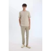Defacto Z6475 Haki %100 Pamuk Keten Görünümlü Yazlık Jogger Pantolon Dar Paça Beli Bağcıklı Lastikli Cepli