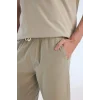 Defacto Z6475 Haki %100 Pamuk Keten Görünümlü Yazlık Jogger Pantolon Dar Paça Beli Bağcıklı Lastikli Cepli