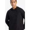 Defacto D7364 Siyah DeFactoFit Standart Fit Kapüşonlu Skuba Dalgıç Kumaş Sporcu Sweatshirt