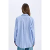 Defacto E5329 Mavi Coool Oversize Geniş Kalıp Çizgili Poplin Uzun Kollu Gömlek