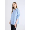 Defacto E2205 Mavi Oversize Geniş Kalıp Çizgili Poplin Uzun Kollu Gömlek