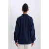 Defacto D7131 Lacivert DeFactoFit Oversize Geniş Kalıp Polo Yaka Baskılı Sporcu Sweatshirt
