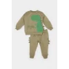 Defacto E4910 Haki Erkek Bebek 2li Takım Dinazor Baskılı Sweatshirt Beli Lastikli Eşofman Altı