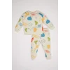 Defacto D5822 Ekru Erkek Bebek 2li Takım Desenli İnce Sweatshirt Alt