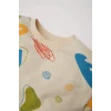 Defacto D5822 Ekru Erkek Bebek 2li Takım Desenli İnce Sweatshirt Alt