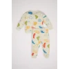 Defacto D5822 Ekru Erkek Bebek 2li Takım Desenli İnce Sweatshirt Alt