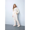 Defacto D9886 Beyaz Kız Çocuk 2li Takım Baskılı Sweatshirt Beli Paçası Lastikli Eşofman Altı