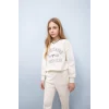 Defacto D9886 Beyaz Kız Çocuk 2li Takım Baskılı Sweatshirt Beli Paçası Lastikli Eşofman Altı