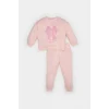 Defacto E2866 Pembe Kız Bebek 2li Takım Fiyonk Baskılı Sweatshirt Beli Lastikli Eşofman Altı