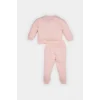 Defacto E2866 Pembe Kız Bebek 2li Takım Fiyonk Baskılı Sweatshirt Beli Lastikli Eşofman Altı