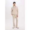 Defacto X7405 Bej Comfort Regular Fit Rahat Kalıp Fermuarlı Dik Yaka Basic Düz Sweatshirt