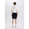 Defacto B8673 Siyah %100 Pamuk Slim Fit Dar Kesim Dar Paça Cepli Basic Düz Şort
