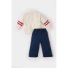 Defacto D7874 Ekru Kız Bebek 2li Takım Polo Yaka Baskılı Sweatshirt Beli Lastikli Geniş Bol Paça Eşofman Altı