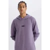 Defacto D7364 Mor DeFactoFit Standart Fit Kapüşonlu Skuba Dalgıç Kumaş Sporcu Sweatshirt