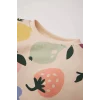 Defacto E0201 Bej Kız Bebek 2li Takım Meyve Desenli Bisiklet Yaka Sweatshirt Beli Lastikli Eşofman Altı