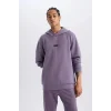 Defacto D7364 Mor DeFactoFit Standart Fit Kapüşonlu Skuba Dalgıç Kumaş Sporcu Sweatshirt