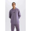 Defacto D7364 Mor DeFactoFit Standart Fit Kapüşonlu Skuba Dalgıç Kumaş Sporcu Sweatshirt