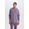 Defacto D7364 Mor DeFactoFit Standart Fit Kapüşonlu Skuba Dalgıç Kumaş Sporcu Sweatshirt