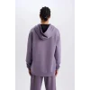 Defacto D7364 Mor DeFactoFit Standart Fit Kapüşonlu Skuba Dalgıç Kumaş Sporcu Sweatshirt