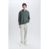 Defacto D6998 Yeşil Boxy Fit Kapüşonlu Yarım Fermuarlı Baskılı Sweatshirt