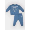 Defacto D7922 Mavi Erkek Bebek 2li Takım Baskılı Sweatshirt Beli Lastikli Eşofman Altı