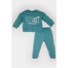 Defacto D7909 Mavi Erkek Bebek 2li Takım Bisiklet Yaka Baskılı Sweatshirt Beli Lastikli Eşofman Altı
