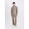 Defacto X7405 Haki Comfort Regular Fit Rahat Kalıp Fermuarlı Dik Yaka Basic Düz Sweatshirt
