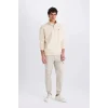 Defacto C6132 Bej Comfort Regular Fit Rahat Kalıp Fermuarlı Dik Yaka Baskılı Sweatshirt