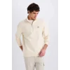 Defacto C6132 Bej Comfort Regular Fit Rahat Kalıp Fermuarlı Dik Yaka Baskılı Sweatshirt