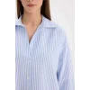 Defacto D4512 Mavi Oversize Geniş Kalıp Çizgili Oxford Uzun Kollu Gömlek