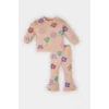 Defacto E0200 Pembe Kız Bebek 2li Takım Çiçekli Bisiklet Yaka Sweatshirt Beli Lastikli İspanyol Paça Alt