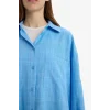 Defacto X2232 Mavi Oversize Geniş Kalıp Müslin Uzun Kollu Gömlek