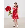 LCW Kids Kirmizi Bisiklet Yaka Çiçekli Kız Çocuk Poplin Elbise