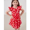 LCW Kids Kirmizi Bisiklet Yaka Çiçekli Kız Çocuk Poplin Elbise