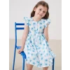 LCW Kids Mavi Bisiklet Yaka Çiçekli Kız Çocuk Poplin Elbise