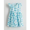 LCW Kids Mavi Bisiklet Yaka Çiçekli Kız Çocuk Poplin Elbise