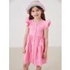 LCW Kids Pembe Pileli Kız Çocuk Keten Görünümlü Gömlek Elbise