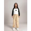 LCW Kids Bej Beli Lastikli Kız Çocuk Kargo Jogger Pantolon
