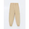 LCW Kids Bej Beli Lastikli Kız Çocuk Kargo Jogger Pantolon